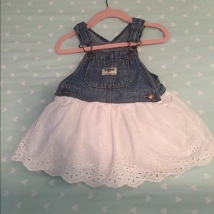 Jean overalls with white cotton skirt bottom